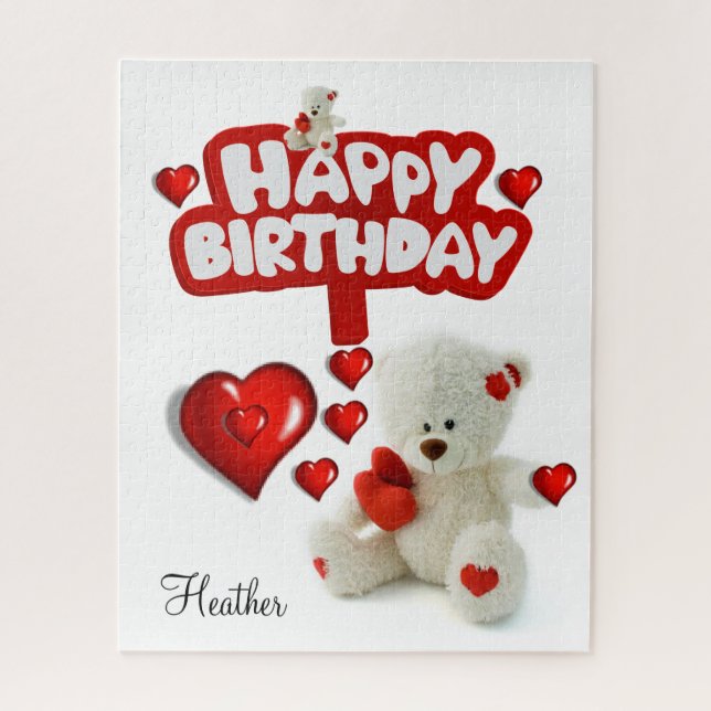 Puzzles White Teddy Bear Joyeux anniversaire (Vertical)