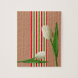 Puzzles White Tulips Rote und weiße Streifen