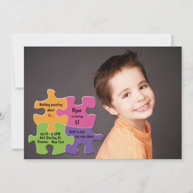 Puzzlespiel bessert Foto-Einladung aus Einladung (Vorderseite)