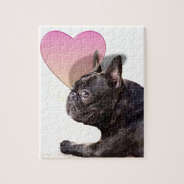 Puzzlespiel der französischen Bulldogge mit Zinn (Vertikal)
