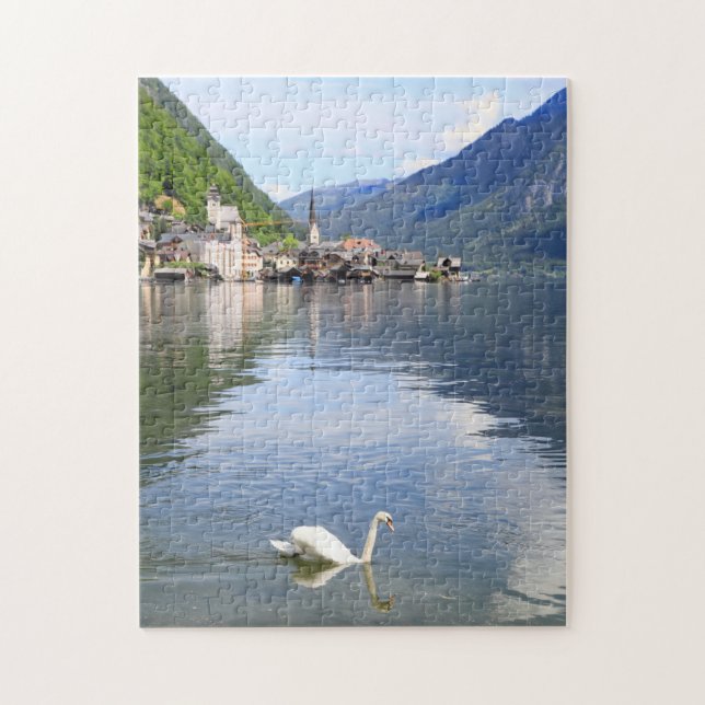 Puzzlespiel Hallstatt Stadt und See von Österreich (Vertikal)