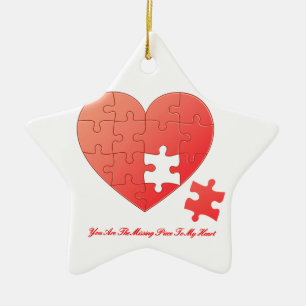 Puzzlespiel-Herz mit Stück und Zitat Keramikornament