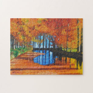 Puzzlespiel-niederländischer Kanal im Herbst