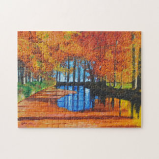 Puzzlespiel-niederländischer Kanal im Herbst