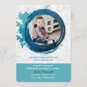 Puzzlespiel-Stück-blaue Foto-Adoptions-Mitteilung Einladung