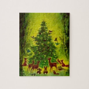 Puzzlespiel, WeihnachtsAnsammlung um einen Baum