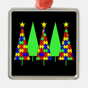 Puzzlespiel-Weihnachtsbäume - Autismus-Bewusstsei Silbernes Ornament
