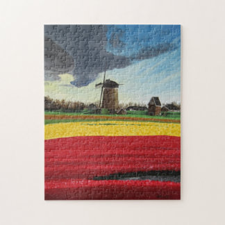 Puzzlespiel-Windmühle und Tulpen