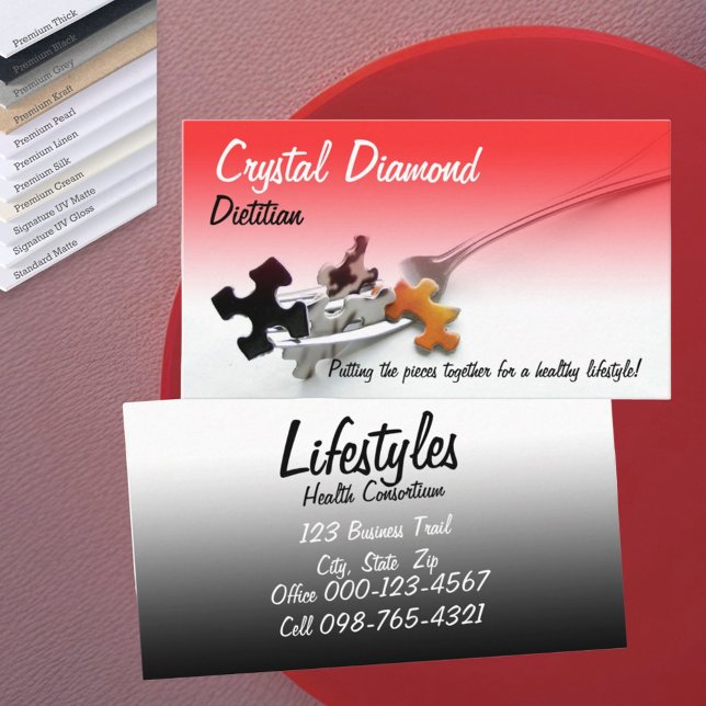 Puzzleteile auf dem Gabel Beruflicher Beruf Visitenkarte (front and back business card red and black gradient template)