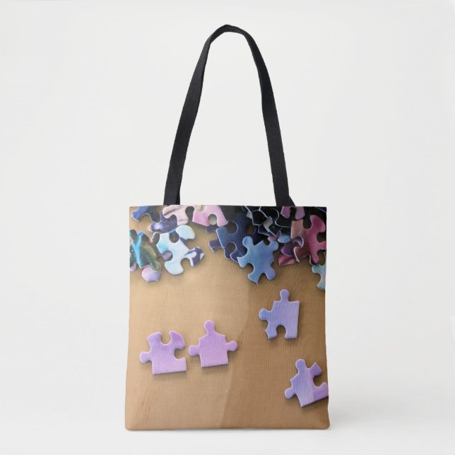 Puzzleteile auf einem überdruckten Totbeutel Tasche (Vorderseite)