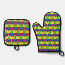 Puzzleteile Design Ofen Mitt & Pot Holder Set