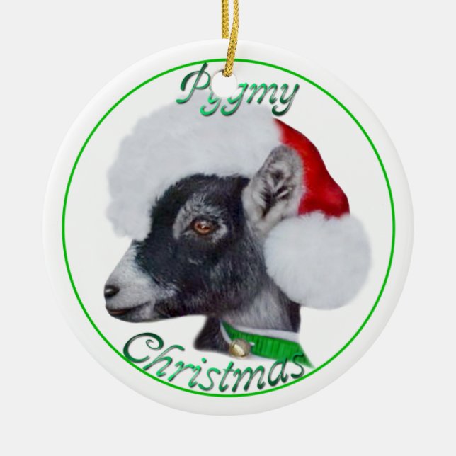Pygmäe Ziege in Weihnachtsmannmütze Weihnachtsschm Keramik Ornament (Vorne)