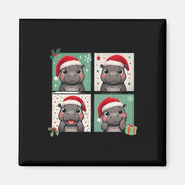 Pygmy Hippo Meme Santa Claus Hat Fotobooth Funny Magnet (Vorne)