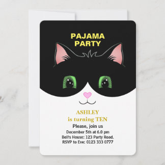 Pyjama-Party & Süße Smoking-Katze Einladung