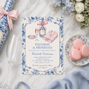 Pyjama und Prosecco Rosa Schleife Brautparty Einladung