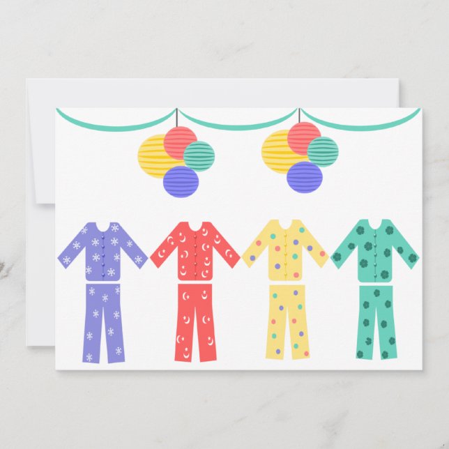Pyjamas in einem Reihen-Pyjama-Party Einladung (Vorderseite)