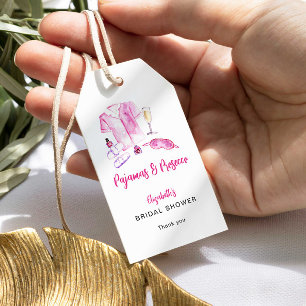 Pyjamas und Prosecco Brautparty Rosa Aquarell Geschenkanhänger