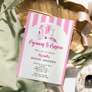 Pyjamas und Prosecco Brautparty Rosa Streifen Einladung