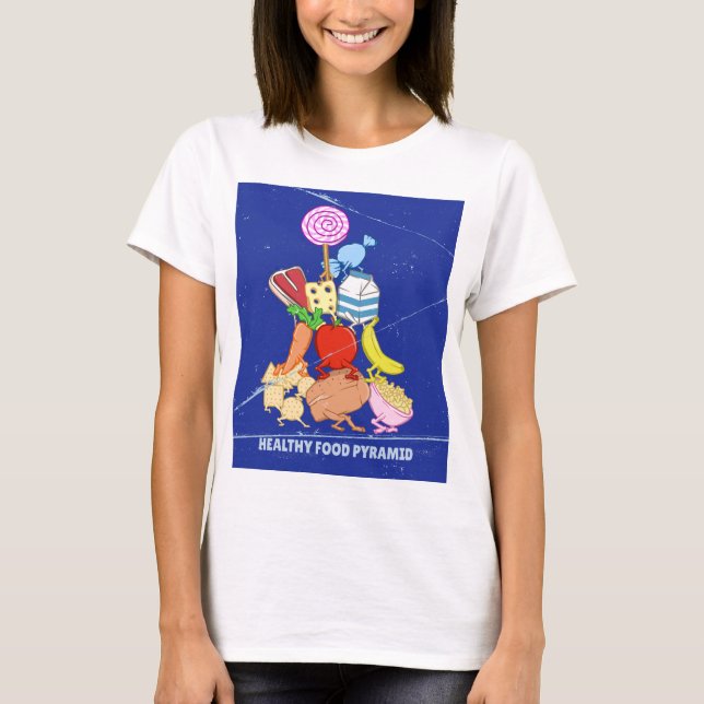 Pyramide "Gesunde Lebensmittel" lustige Cartoon T-Shirt (Vorderseite)