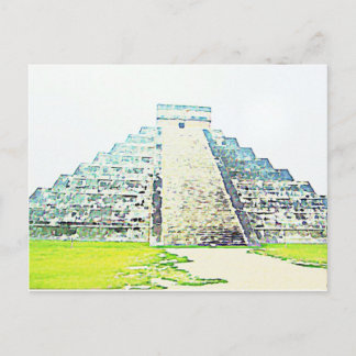 Pyramide von Chichen Itza Wasserfarbdesign Postkarte