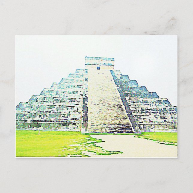 Pyramide von Chichen Itza Wasserfarbdesign Postkarte (Vorderseite)