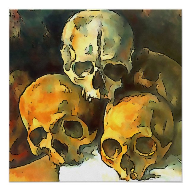 Pyramide von Skulls Schwarze Kontur Poster (Vorderseite)