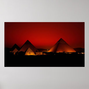 Pyramiden bei rotem Sonnenuntergang Poster