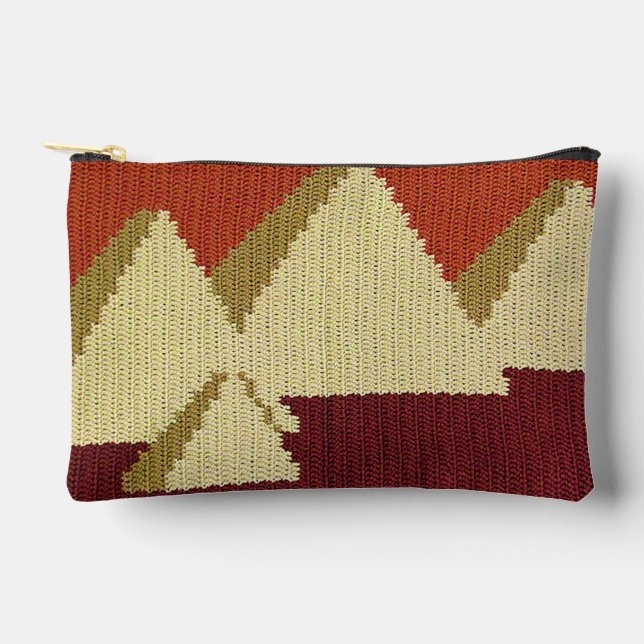 Pyramiden Natural Rust Beige Artisan Crochet Print Zubehörtasche (Vorderseite)