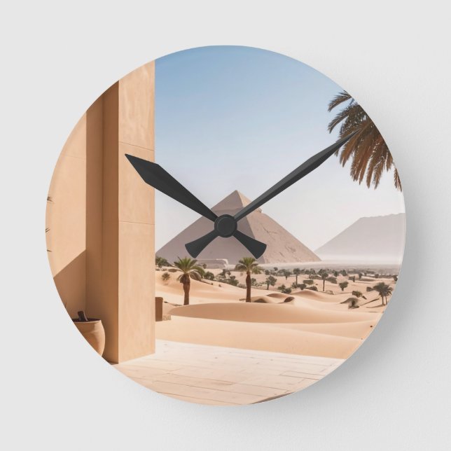 Pyramiden & Palmen Runde Wanduhr (Vorderseite)