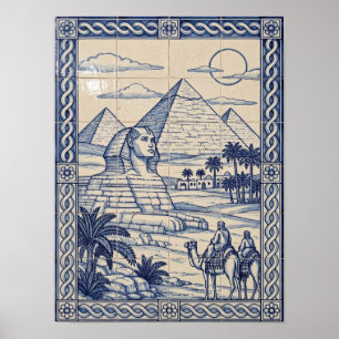 Pyramiden von Giza Blaue Portugiesische Azulejo-Ku Poster