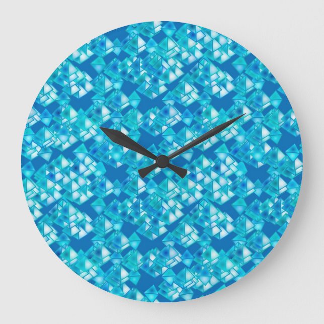 Pyramidenkristalle, türkis und blau große wanduhr (Vorderseite)