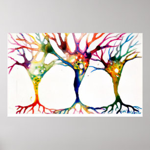 Pyramidenneuronen-Trio mit Wasserfarben gemalt Poster