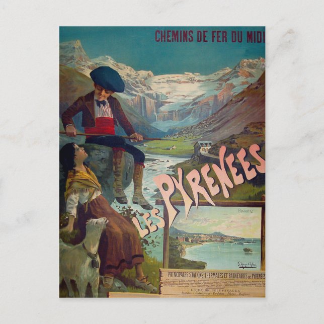 Pyrenäen Landschaft, Kinder sind Erholung am Fluss Postkarte (Vorderseite)