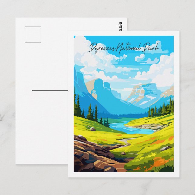 Pyrenäen Nationalpark Vintage Reise Illustration Postkarte (Vorne/Hinten)