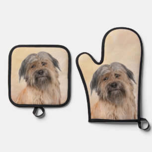 Pyrenäen-Schäferhund-Malerei Langhaariges Reh-Hund Ofenhandschuh & Topflappen-Set
