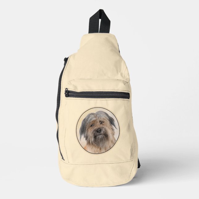 Pyrenean Shepherd Malerei Long-Haird Fawn Dog Art Crossbody Bag (Vorderseite)