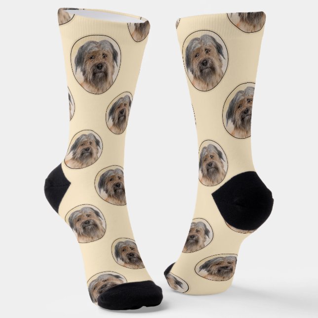 Pyrenean Shepherd Malerei Long-Haird Fawn Dog Art Socken (Gewinkelt)