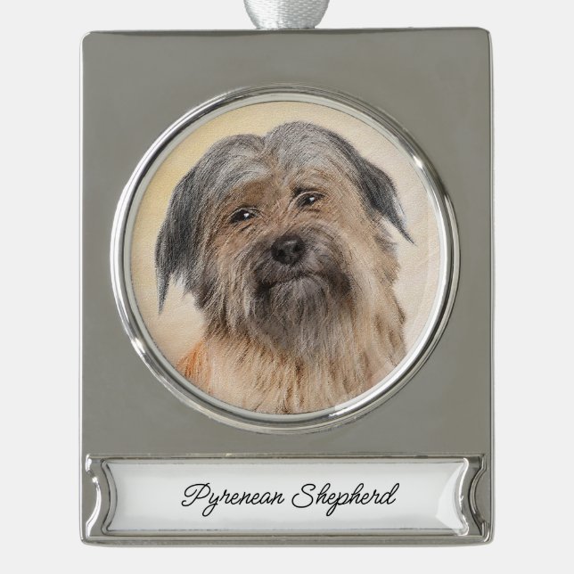 Pyrenean Shepherd Malerei - Niedliche Original Dog Banner-Ornament Silber (Vorderseite)