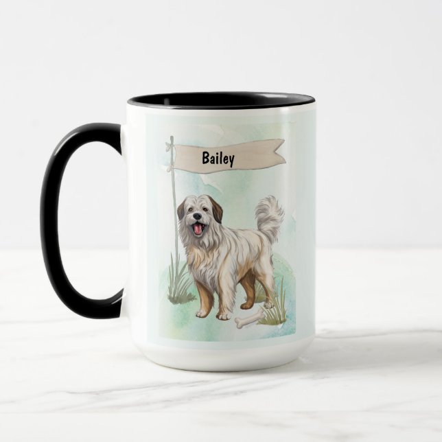 Pyrenean Shepherd Watercolor Personalized Dog Tasse (Links)
