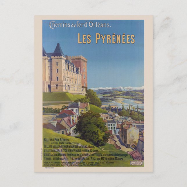 Pyrénées France Vintage Poster 1899 Postkarte (Vorderseite)