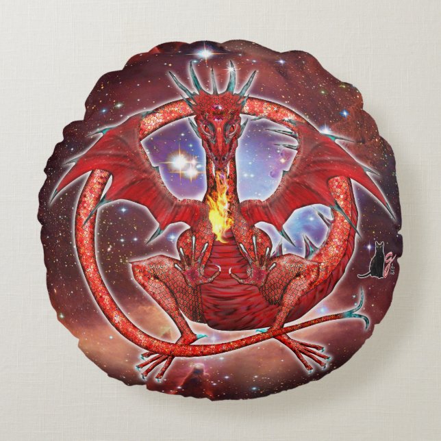 Pyrope Cosmic Dragon Rundes Kissen (Vorderseite)