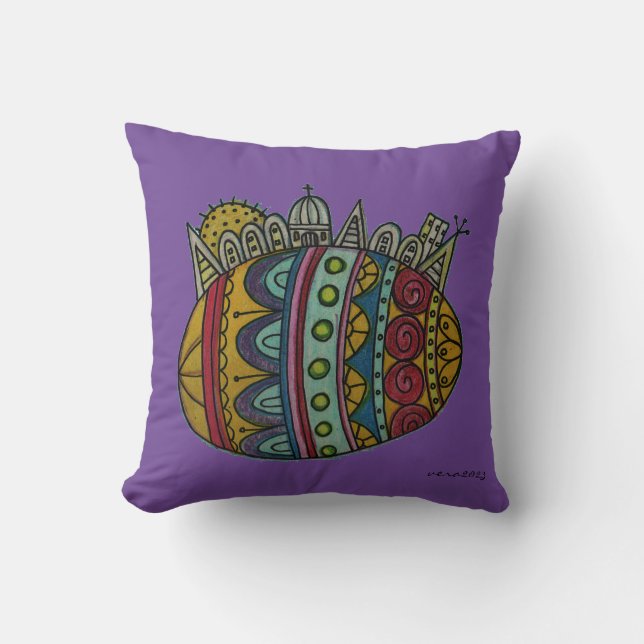 Pysanka Ukrainisches Ostern Ei Stadt Folk Kunst Kissen (Vorderseite)