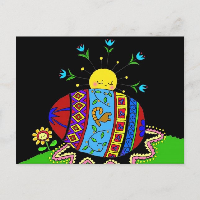 Pysanka und die Sun Ukrainische Volkskunst Postkarte (Vorderseite)
