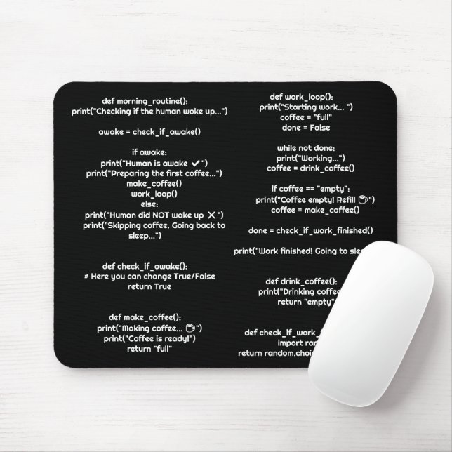 Python Morgenroutine() Mauspad – Geschenk für Code (Mit Mouse)