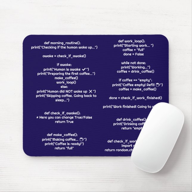 Python morning_routine() Mouse Pad – Coders Gift Mousepad (Mit Mouse)