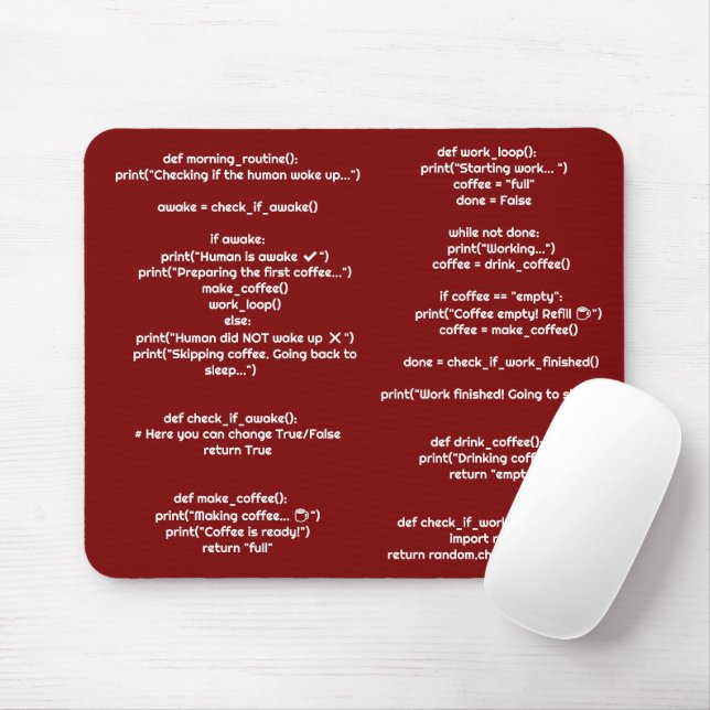 Python morning_routine() Mouse Pad – Coders Gift Mousepad (Mit Mouse)