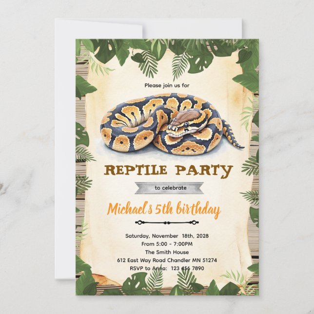 Python reptile birthday party invitation (Devant)