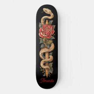 Python Schlange mit Rote Rose Skateboard
