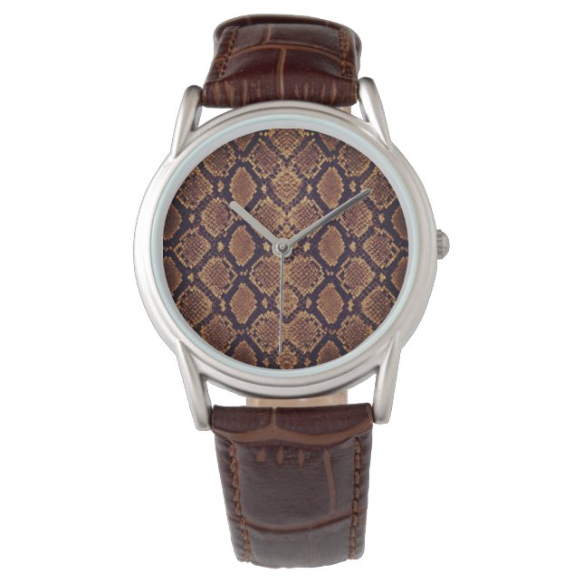Python-Schlangenleder-Druck Armbanduhr (Vorderseite)