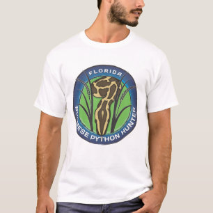 Pythonschlange-Jäger-T - Shirt. Blaues Logo T-Shirt
